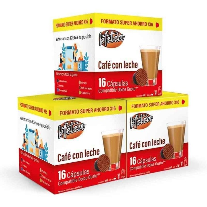 Kfetea Café au Lait 3 boîtes de 16 capsules compatibles Dolce Gusto