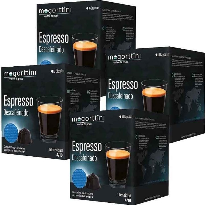 Descafeinado Mogorttini 4 cajas de 16 cápsulas para Dolce Gusto