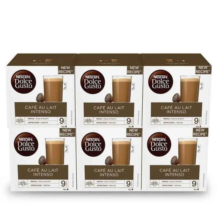 Café au lait intense – 6 boîtes de 16 capsules Nescafé Dolce Gusto