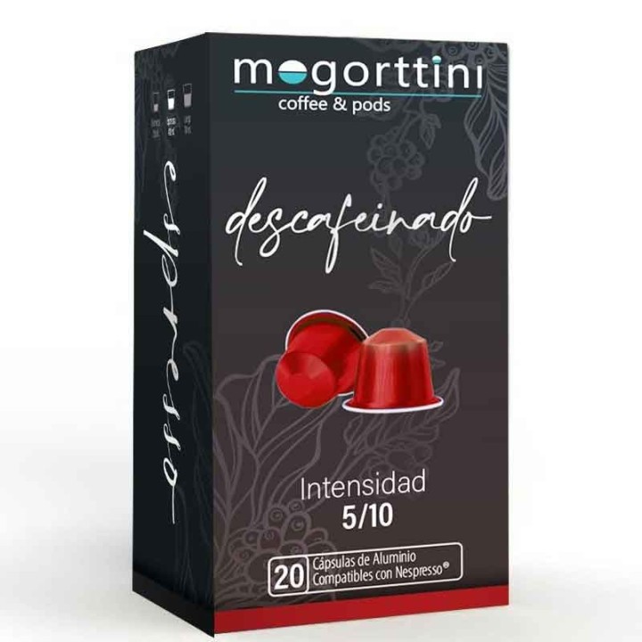 Mogorttini descafeinado, caixa de 20 cápsulas. Compatível com Nespresso.